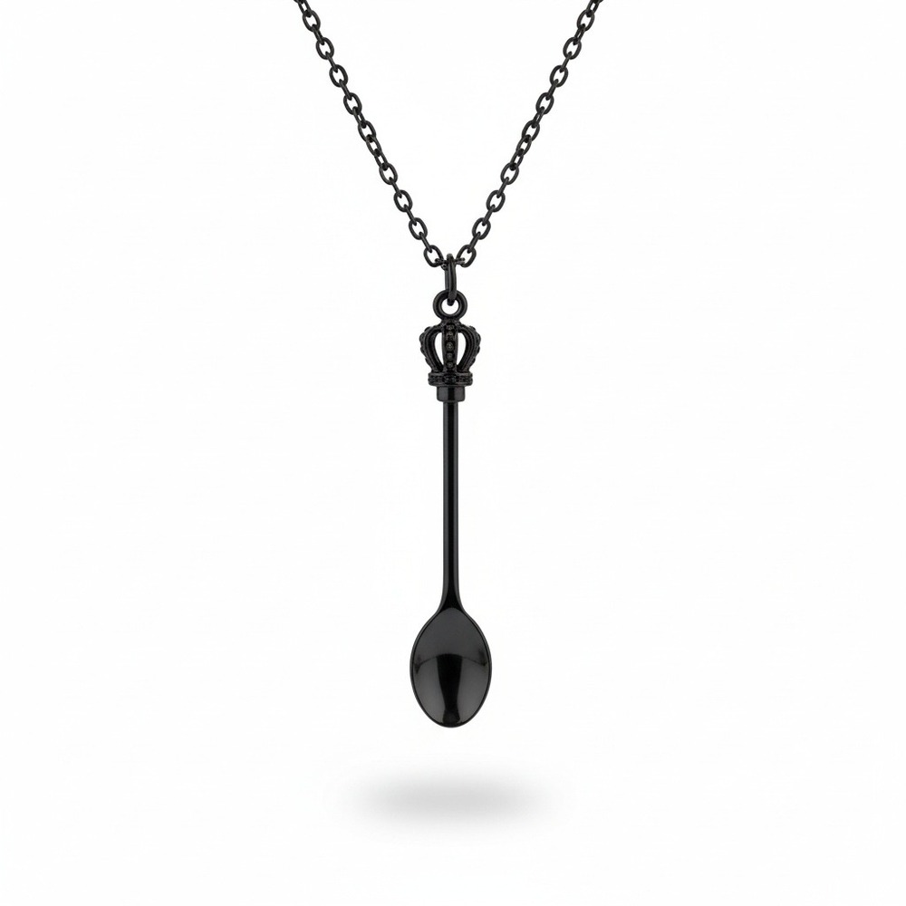 Black Crown Spoon‎ Pendant Necklace Queen King Gothic Chain Jewelry Women Gift